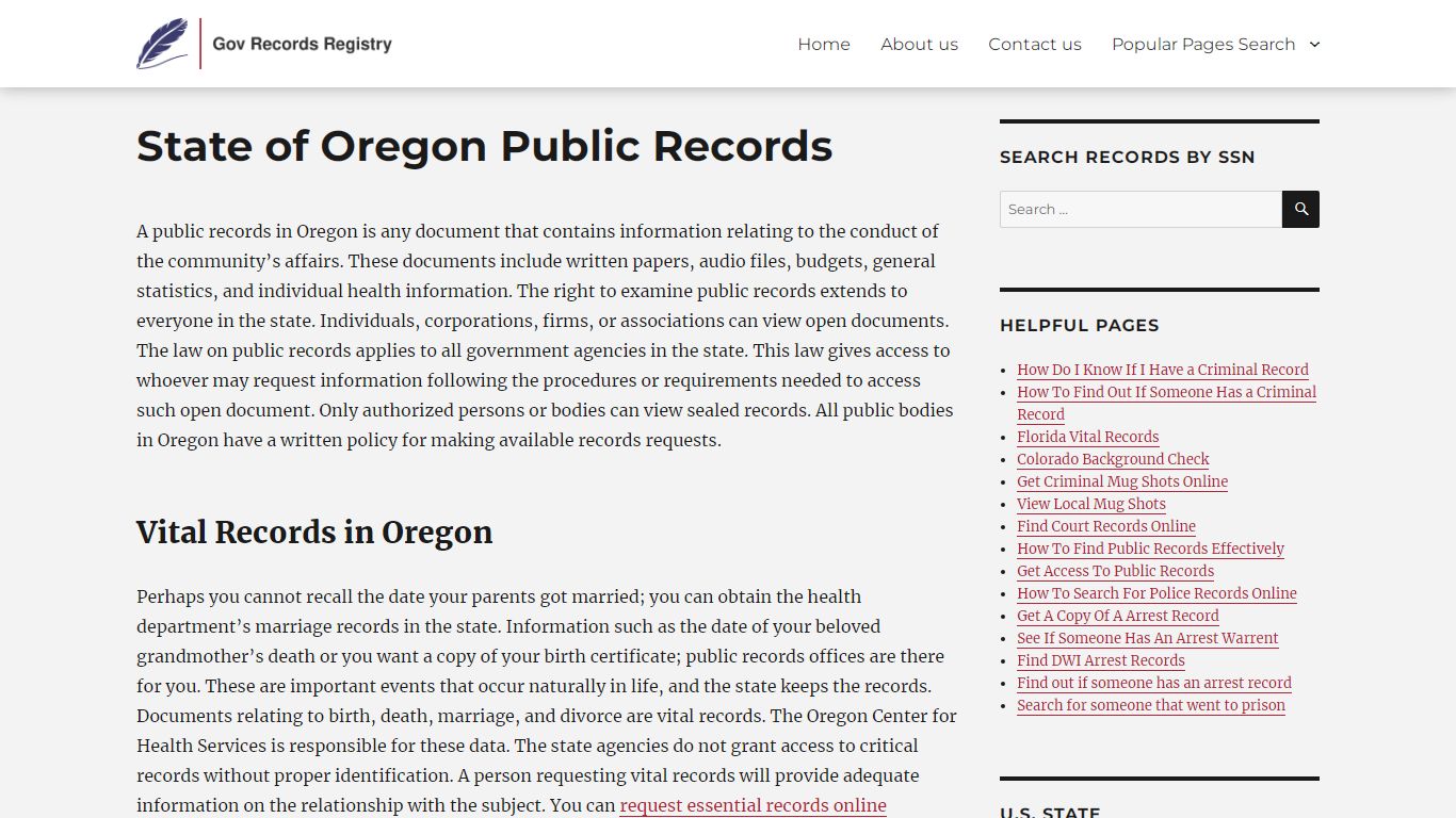 State of Oregon Public Records | GovRecordsRegistry.org