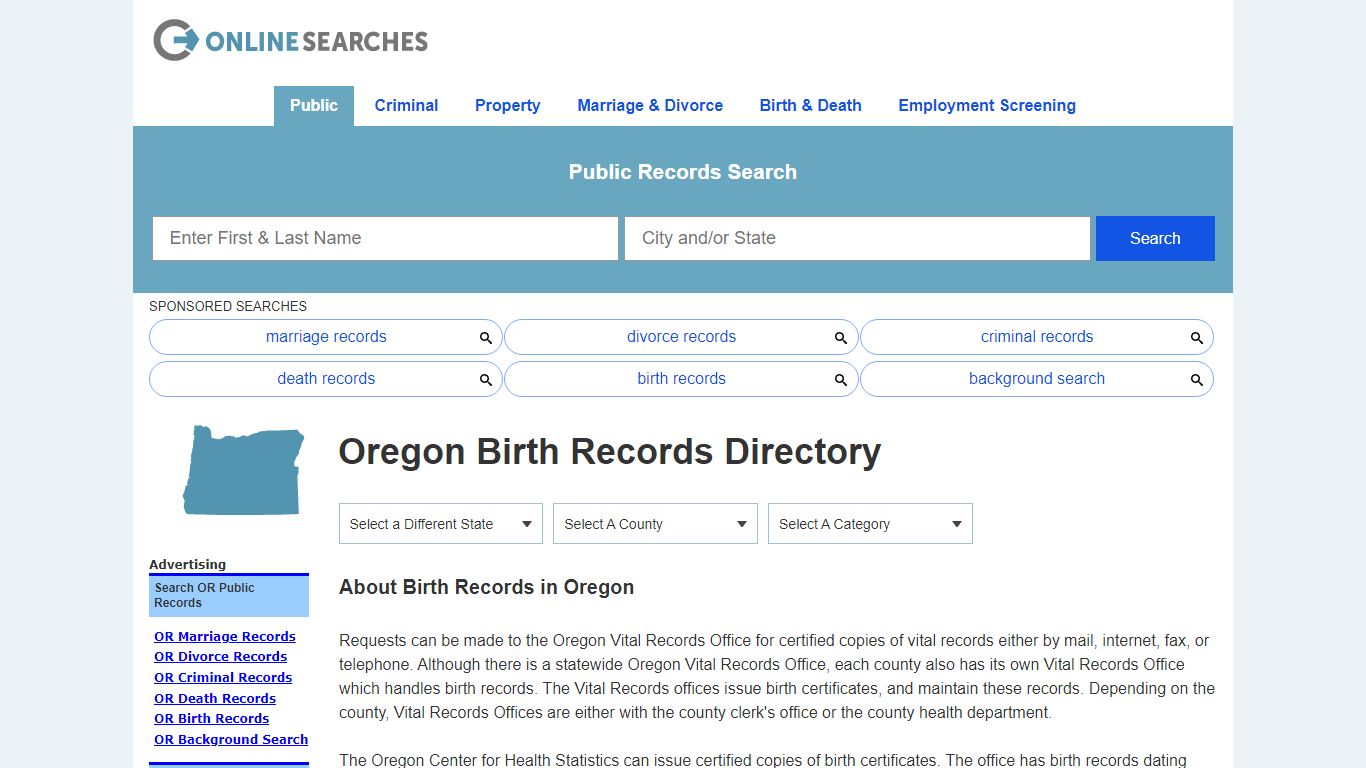 Oregon Birth Records Search Directory